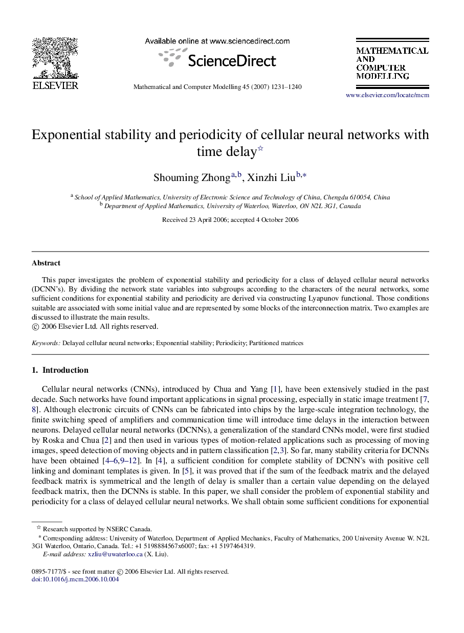 Exponential stability and periodicity of cellular neural networks with time delay 