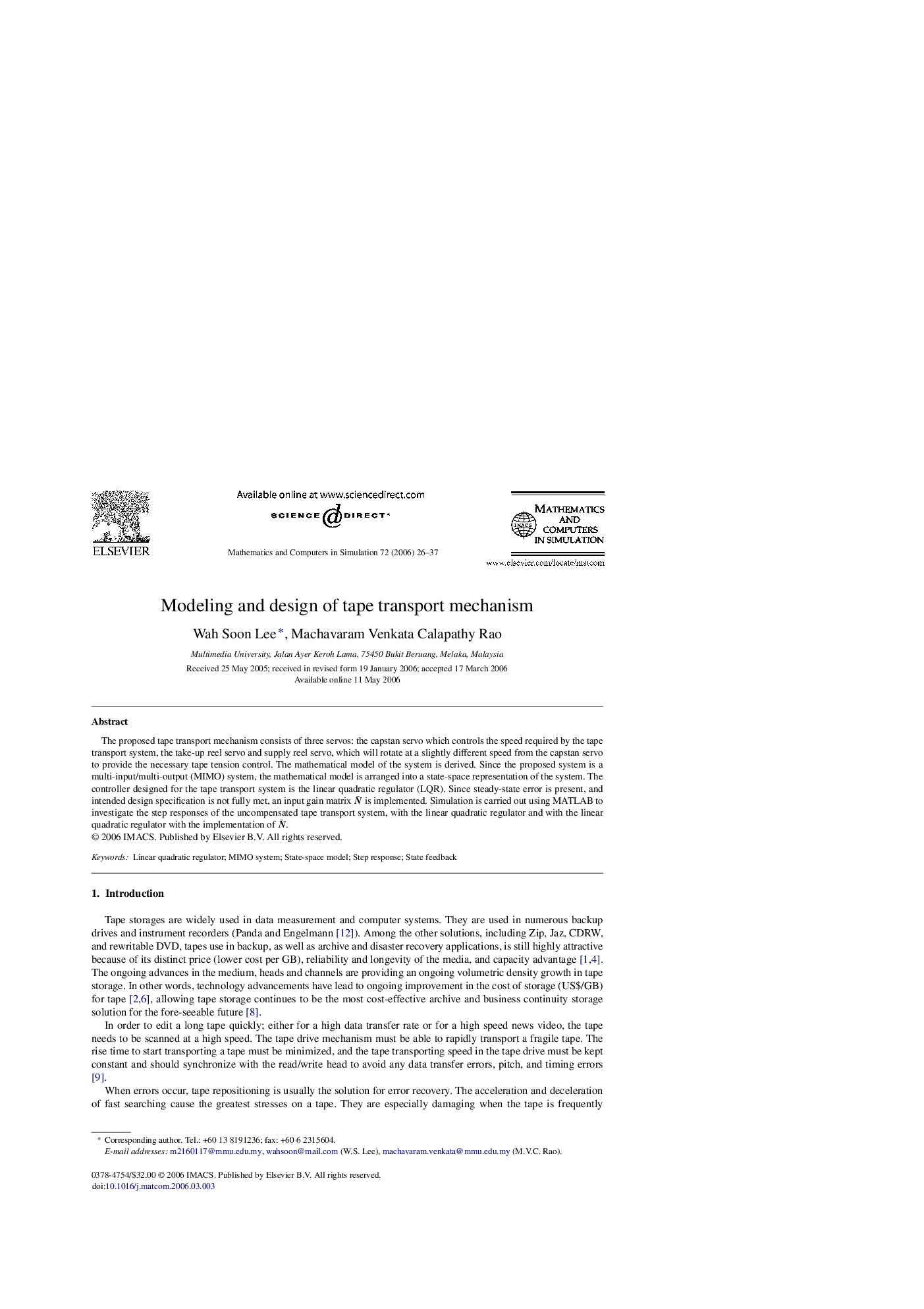 Modeling and design of tape transport mechanism