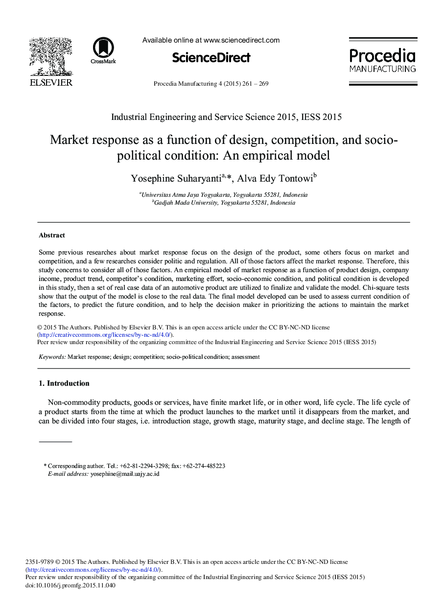 Market Response as a Function of Design, Competition, and Socio-political Condition: An Empirical Model 