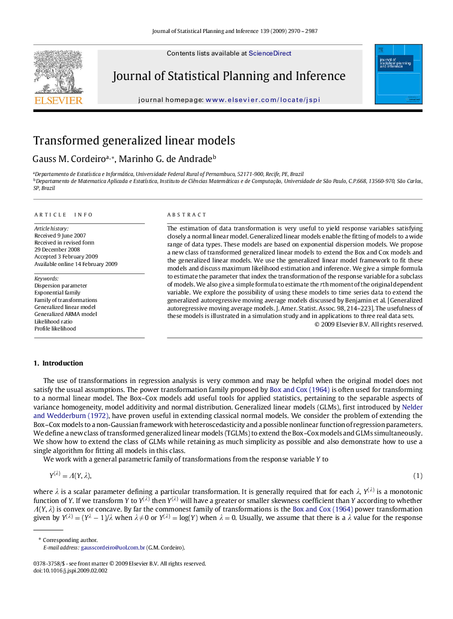 Transformed generalized linear models