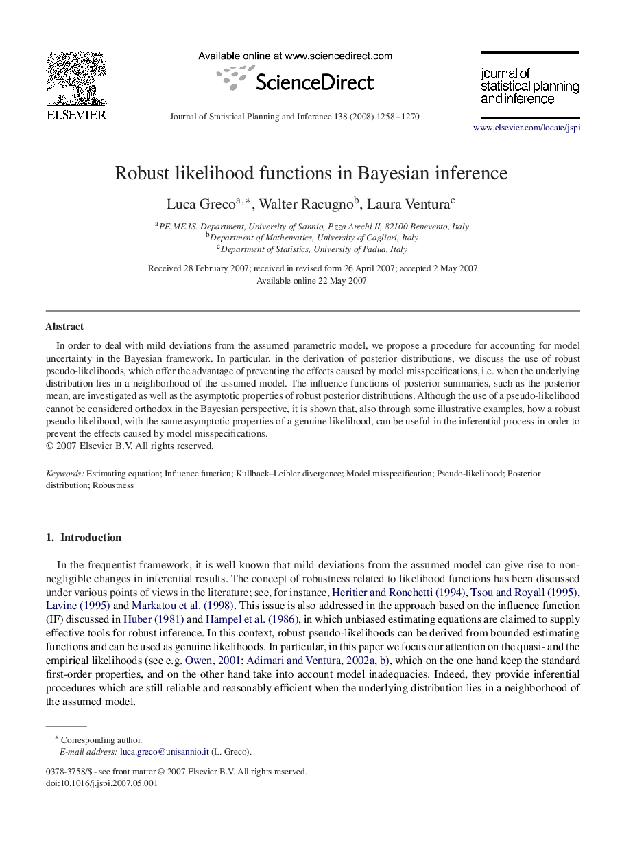 Robust likelihood functions in Bayesian inference