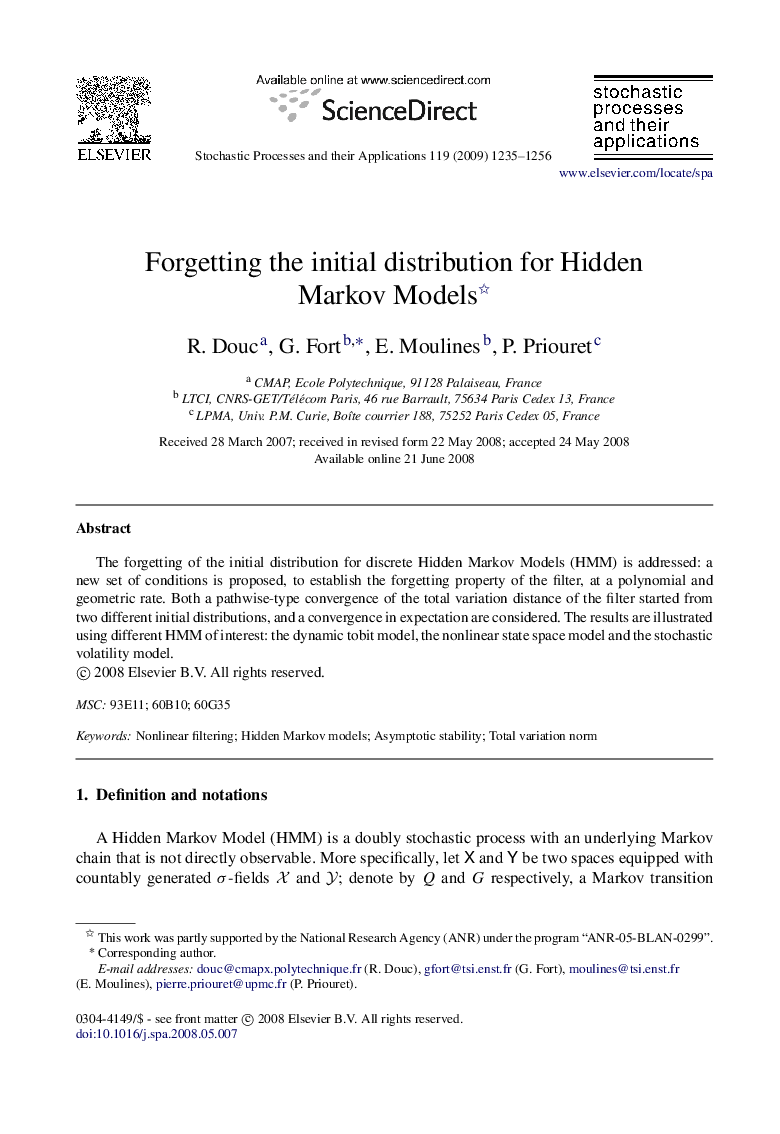 Forgetting the initial distribution for Hidden Markov Models 