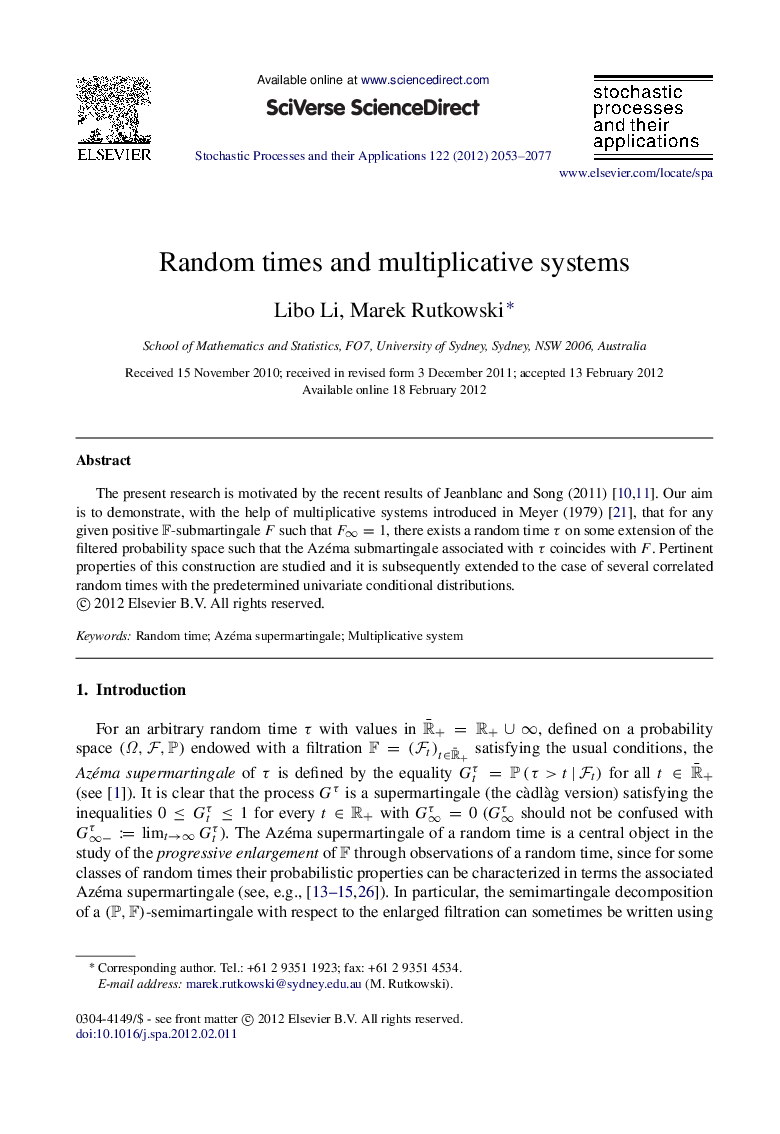 Random times and multiplicative systems