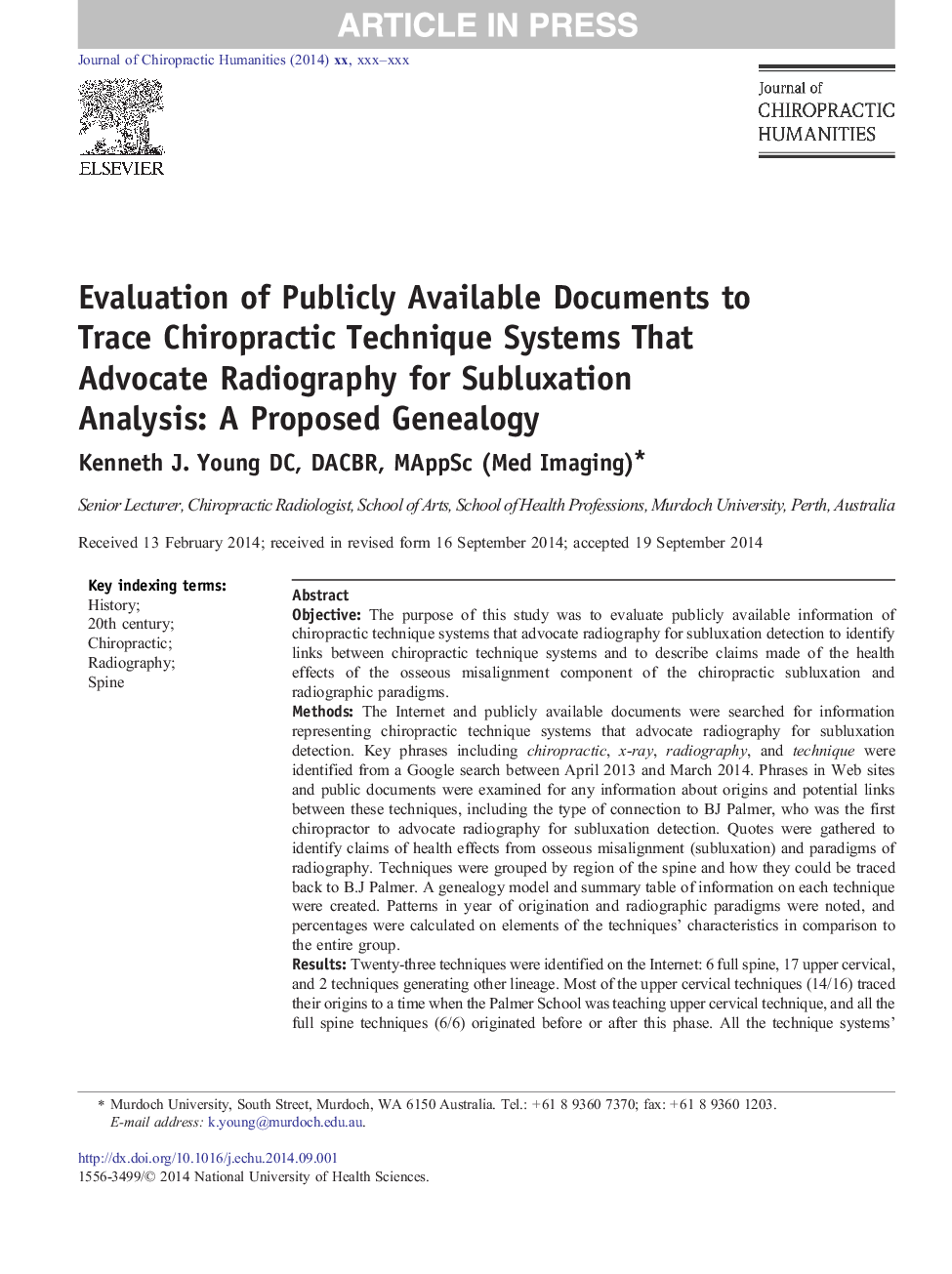 Evaluation of Publicly Available Documents to Trace Chiropractic Technique Systems That Advocate Radiography for Subluxation Analysis: A Proposed Genealogy