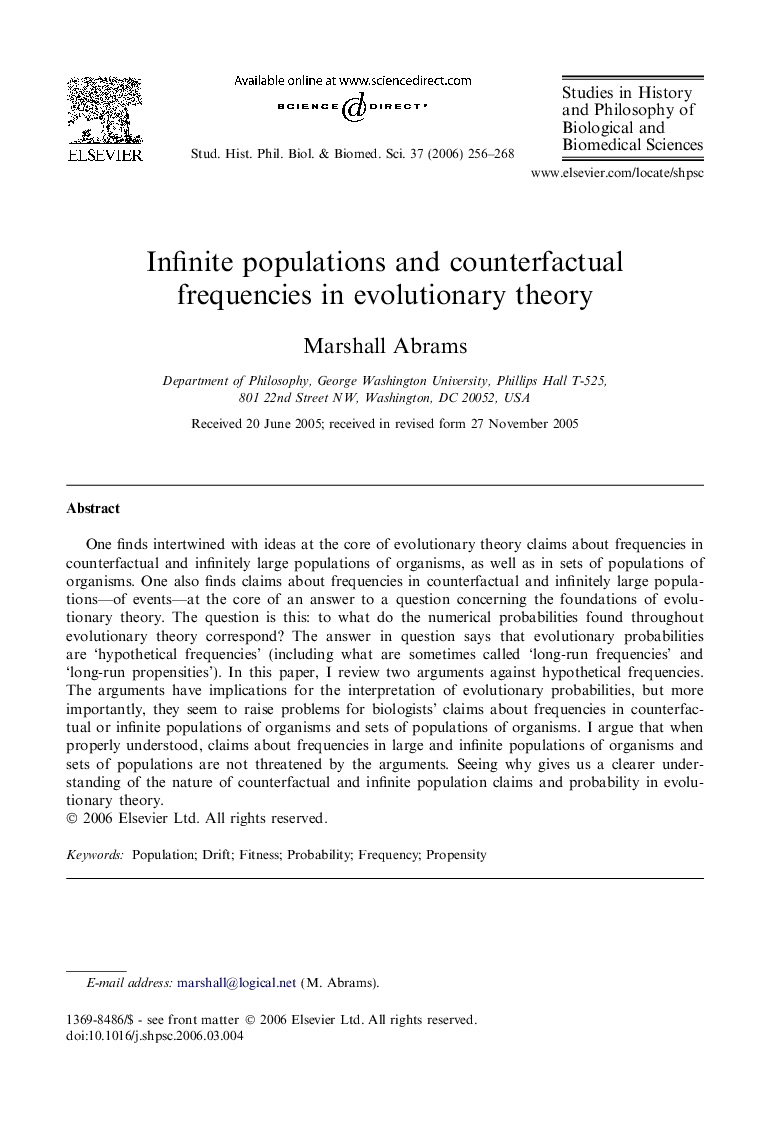 Infinite populations and counterfactual frequencies in evolutionary theory