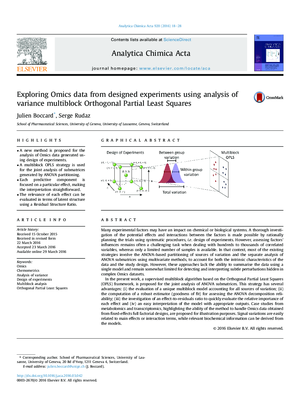 Exploring Omics data from designed experiments using analysis of variance multiblock Orthogonal Partial Least Squares