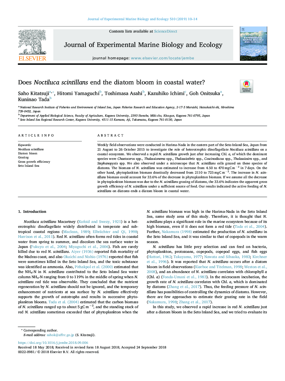 Does Noctiluca scintillans end the diatom bloom in coastal water?