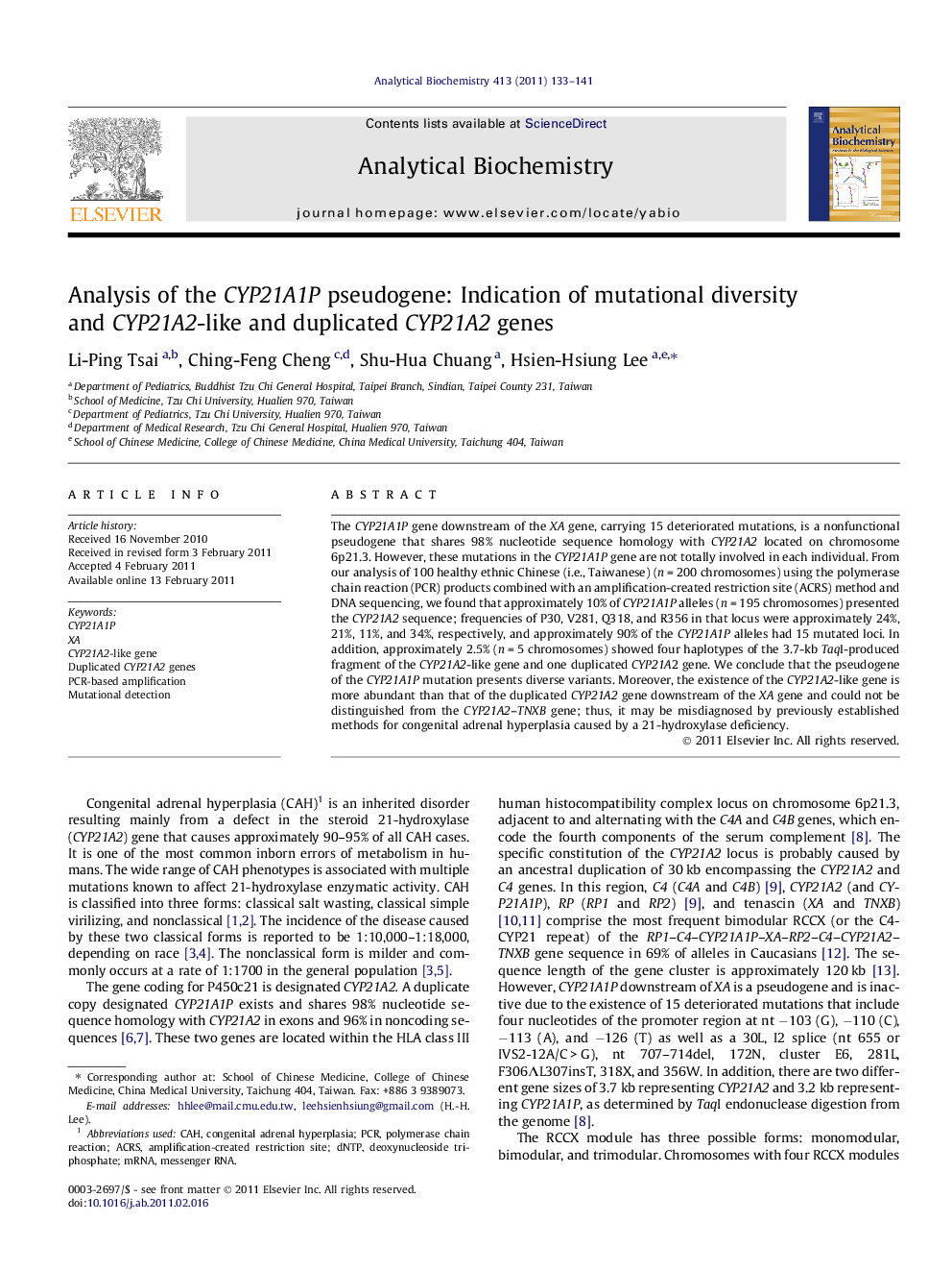 Analysis of the CYP21A1P pseudogene: Indication of mutational diversity and CYP21A2-like and duplicated CYP21A2 genes