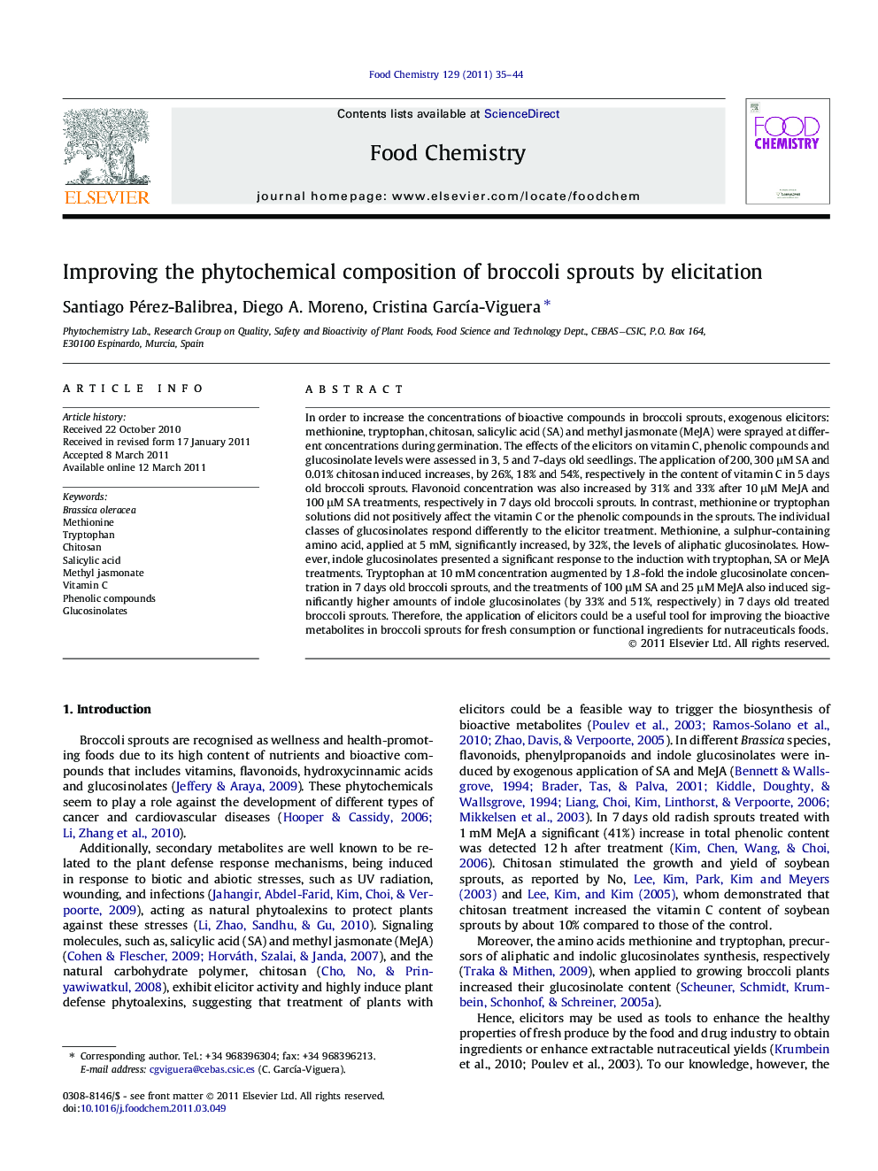 Improving the phytochemical composition of broccoli sprouts by elicitation