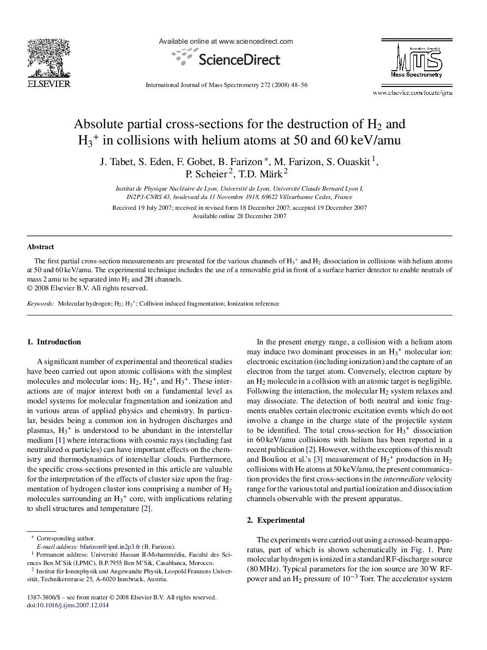 Absolute partial cross-sections for the destruction of H2 and H3+ in collisions with helium atoms at 50 and 60Â keV/amu