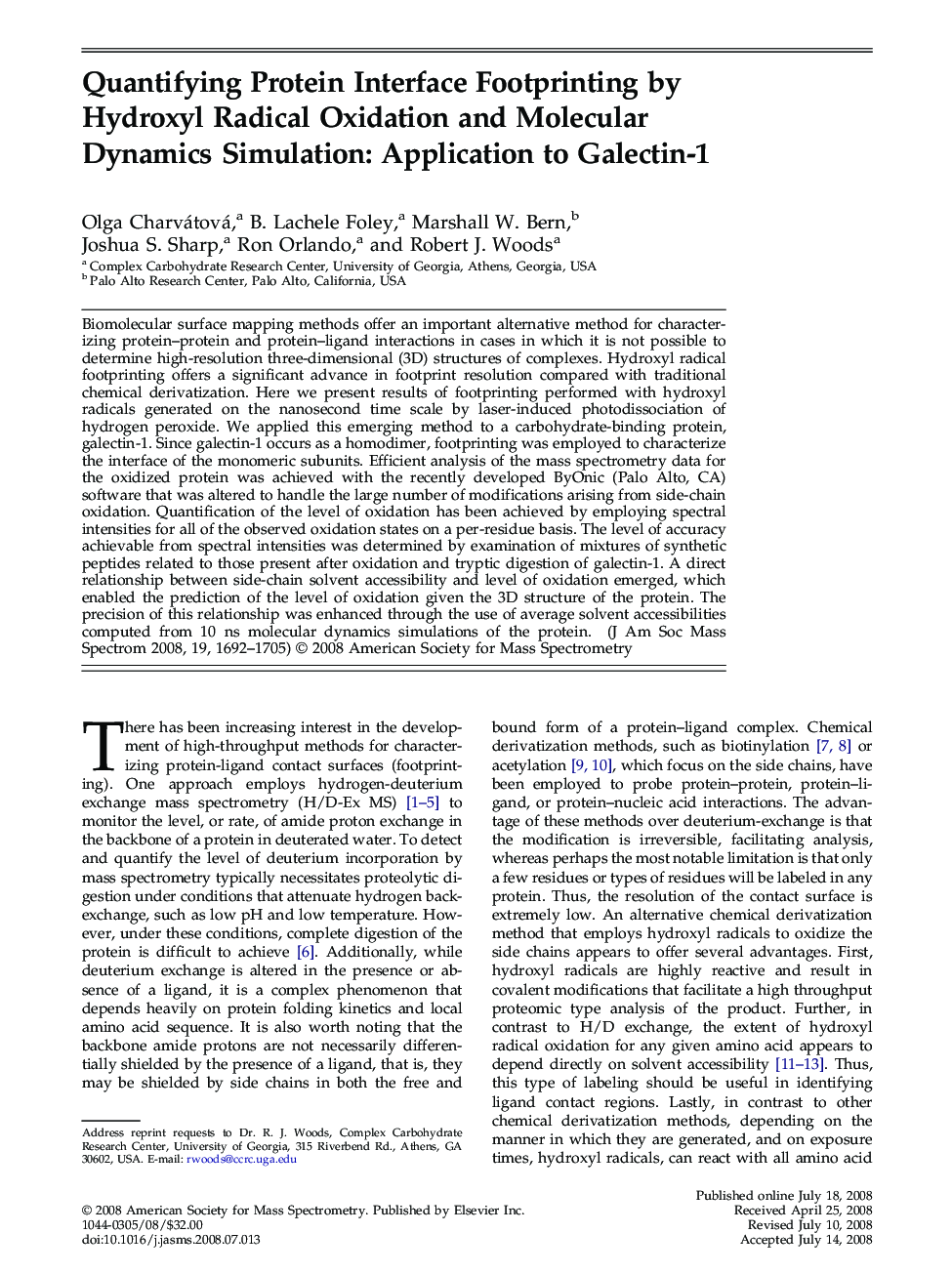 Quantifying Protein Interface Footprinting by Hydroxyl Radical Oxidation and Molecular Dynamics Simulation: Application to Galectin-1 