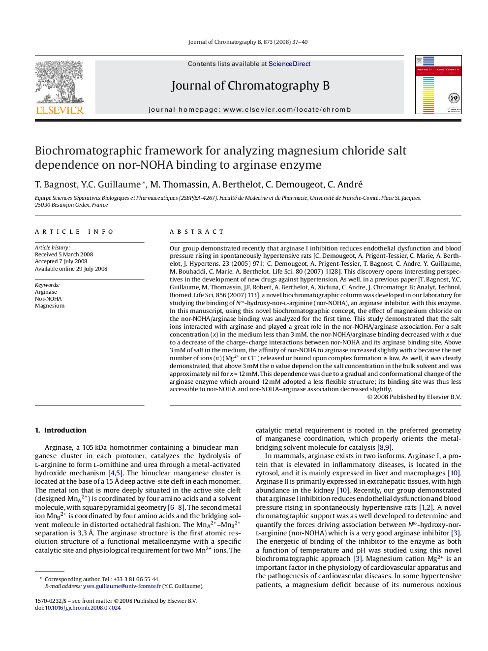Biochromatographic framework for analyzing magnesium chloride salt dependence on nor-NOHA binding to arginase enzyme