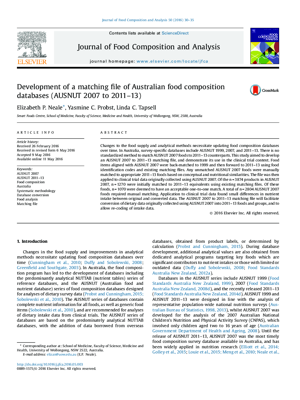 Development of a matching file of Australian food composition databases (AUSNUT 2007 to 2011–13)