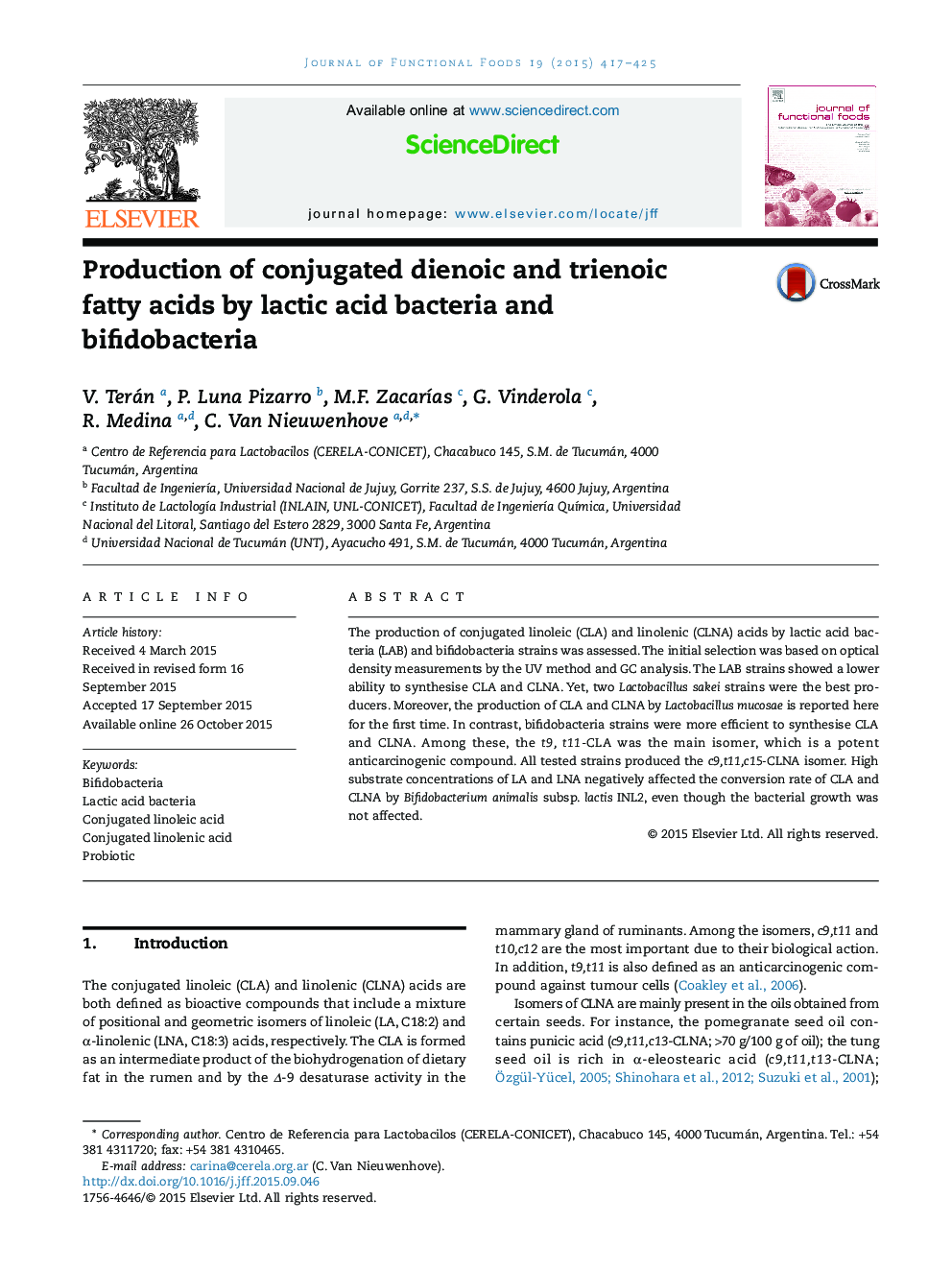 Production of conjugated dienoic and trienoic fatty acids by lactic acid bacteria and bifidobacteria