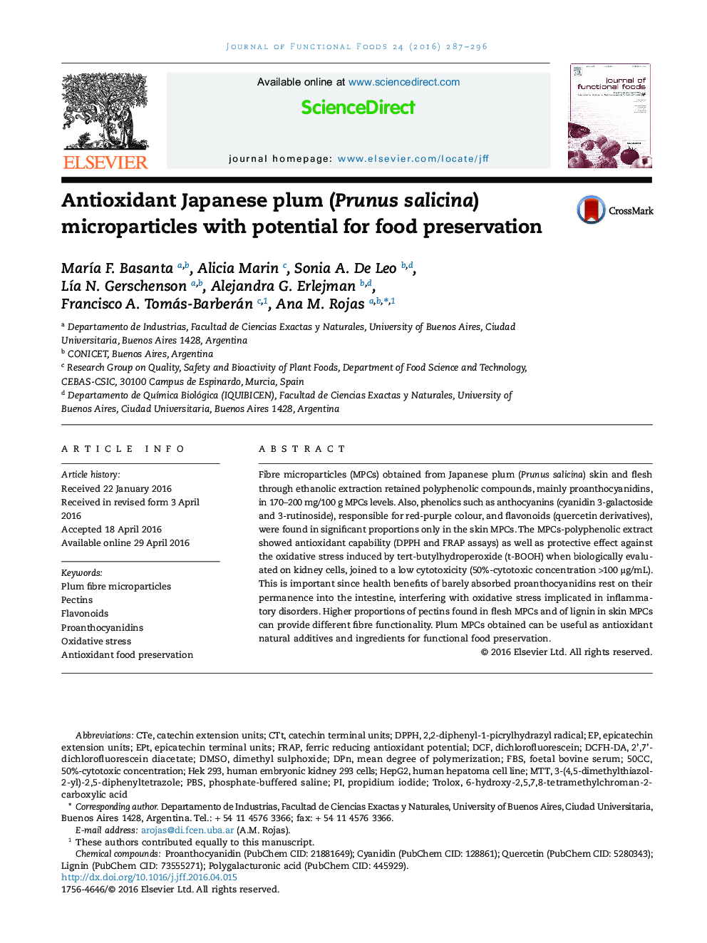 Antioxidant Japanese plum (Prunus salicina) microparticles with potential for food preservation