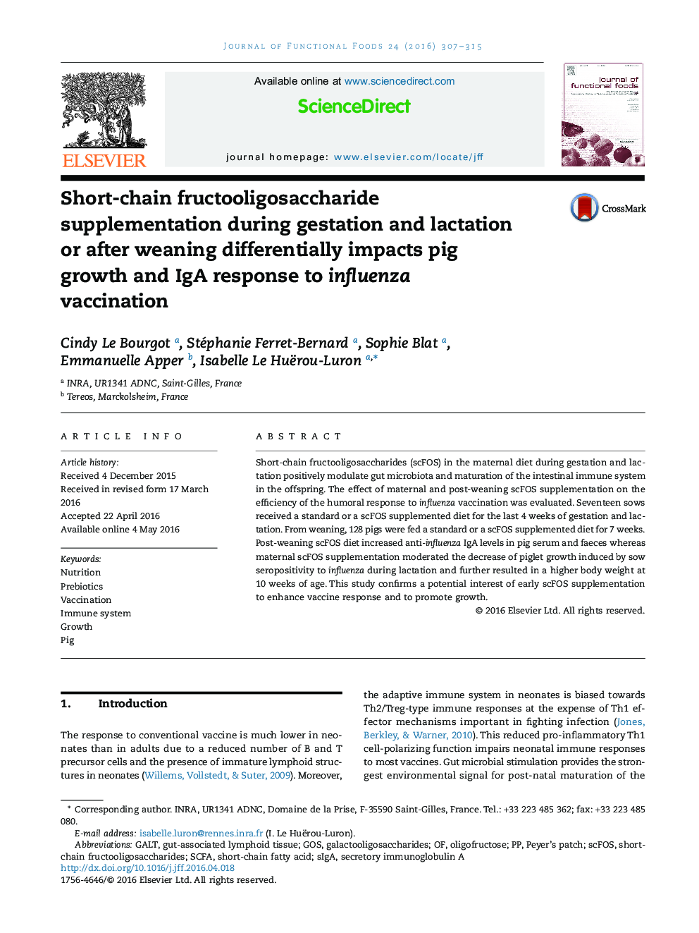 Short-chain fructooligosaccharide supplementation during gestation and lactation or after weaning differentially impacts pig growth and IgA response to influenza vaccination