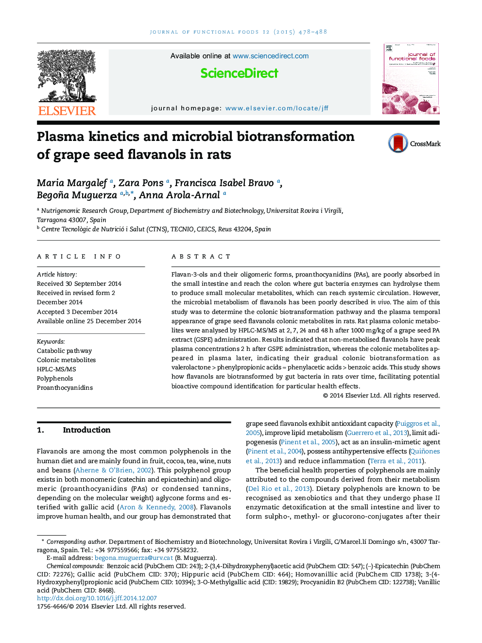Plasma kinetics and microbial biotransformation of grape seed flavanols in rats