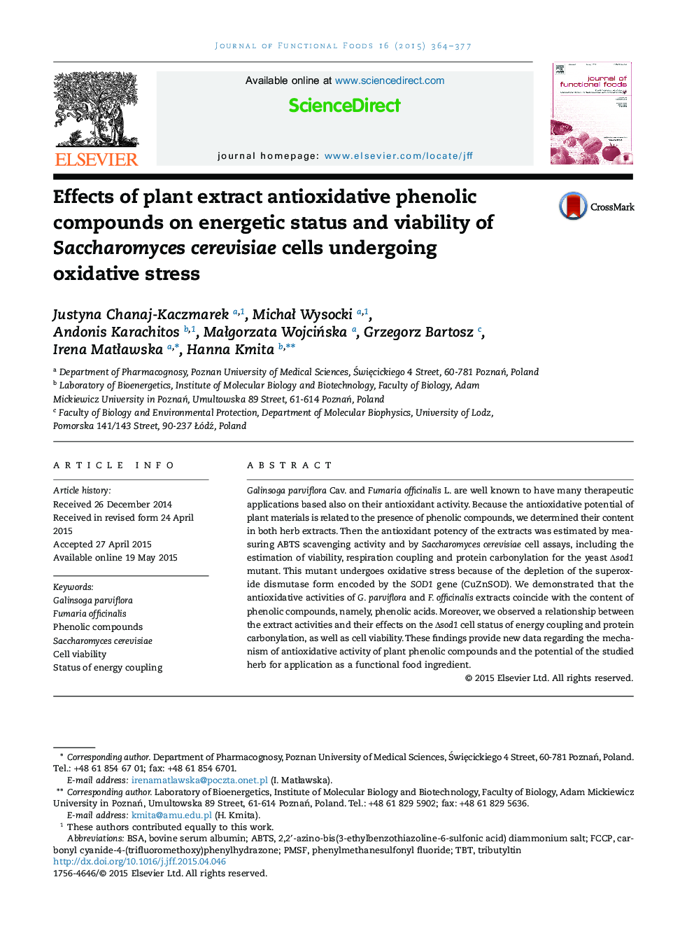 Effects of plant extract antioxidative phenolic compounds on energetic status and viability of Saccharomyces cerevisiae cells undergoing oxidative stress