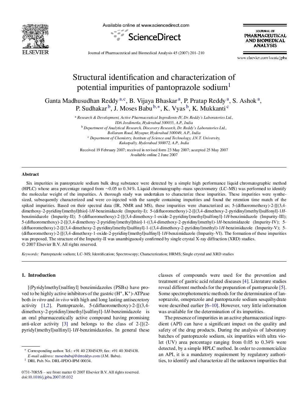 Structural identification and characterization of potential impurities of pantoprazole sodium1