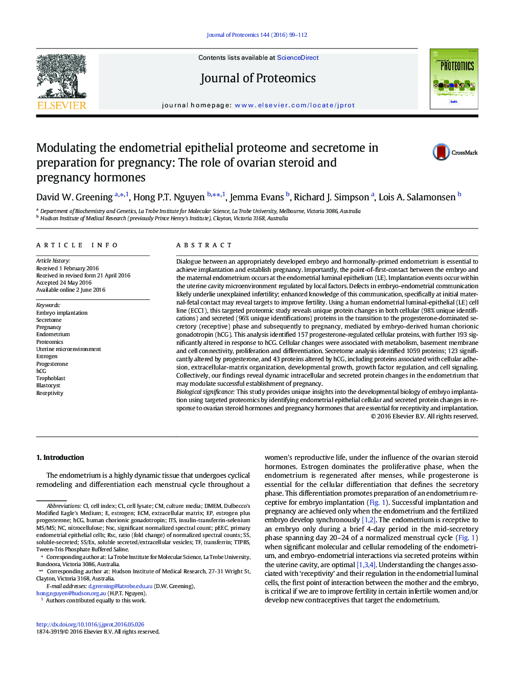 مدولاسیون پروتئوم اپیتلیال اندومتر و مخدر در آماده سازی برای بارداری: نقش هورمون های استروئیدی تخمدان و حاملگی 