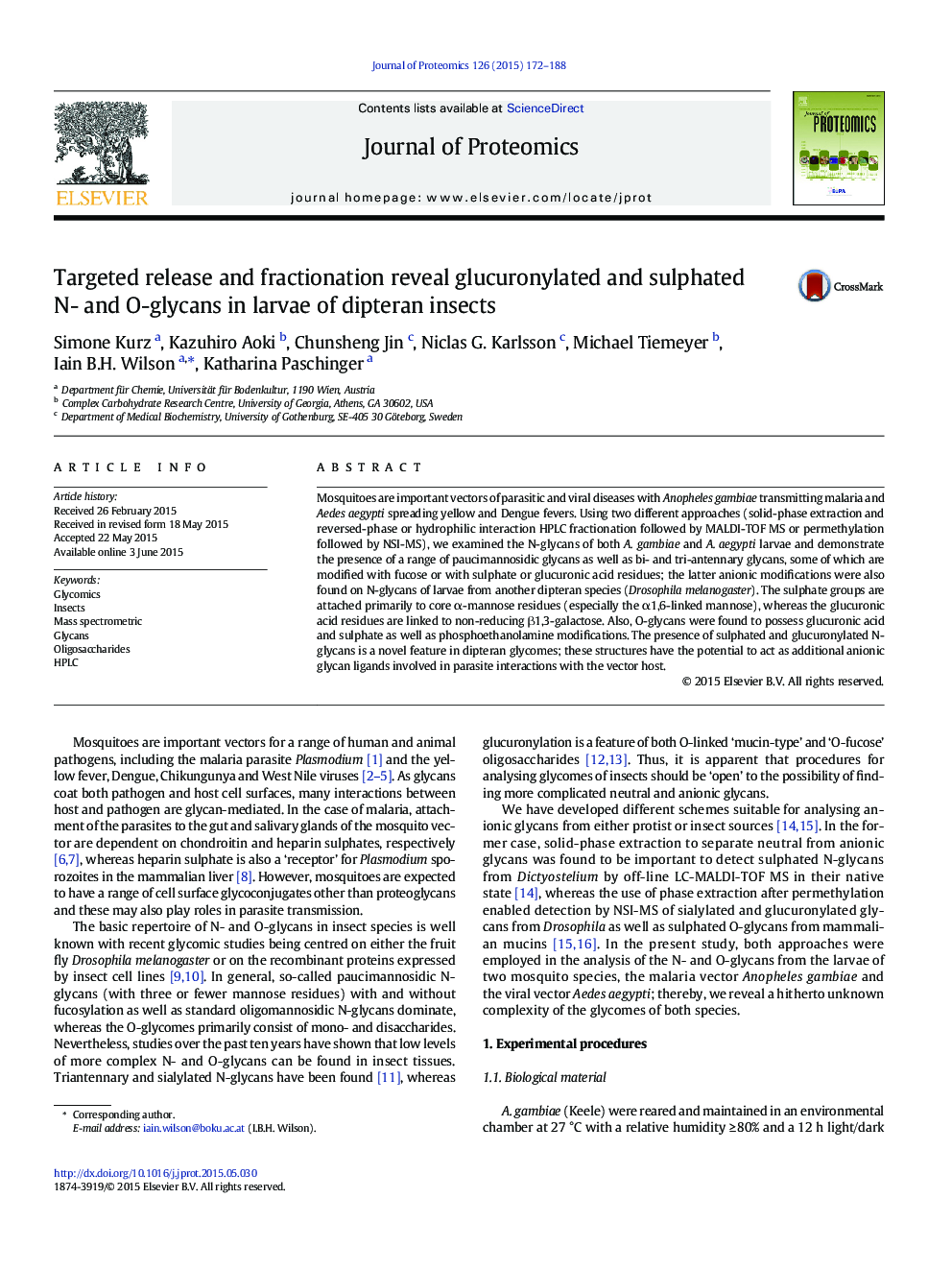 Targeted release and fractionation reveal glucuronylated and sulphated N- and O-glycans in larvae of dipteran insects