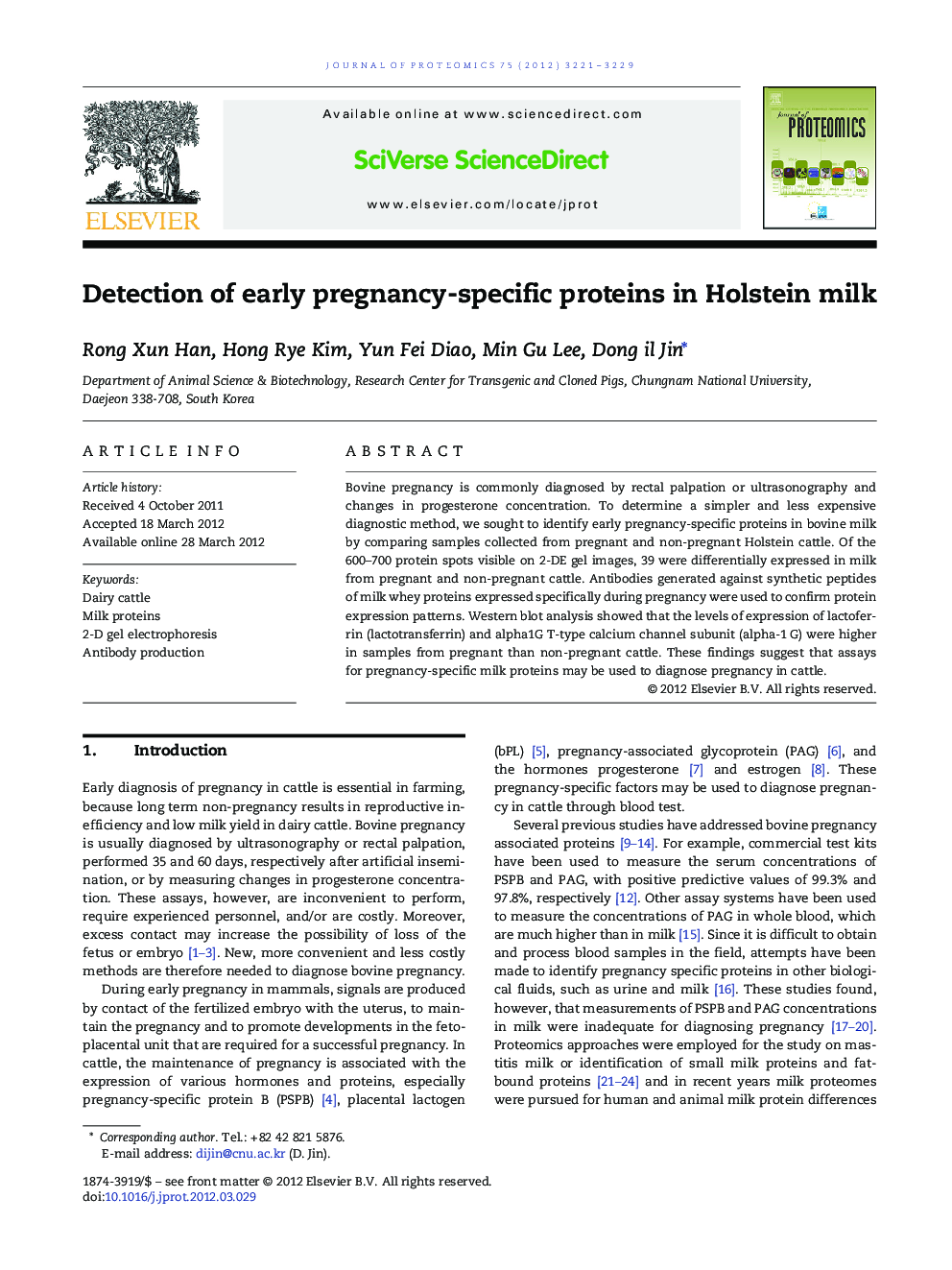 Detection of early pregnancy-specific proteins in Holstein milk
