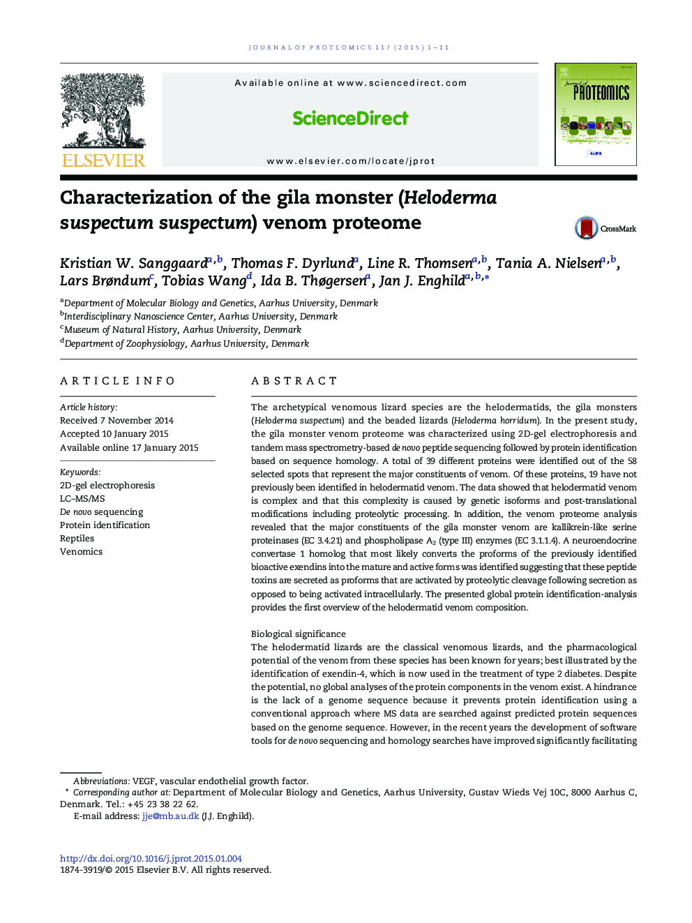 Characterization of the gila monster (Heloderma suspectum suspectum) venom proteome