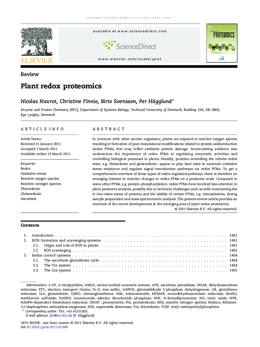 Plant redox proteomics