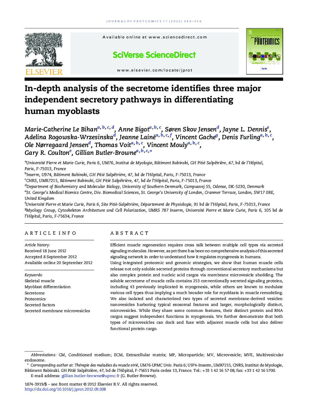 In-depth analysis of the secretome identifies three major independent secretory pathways in differentiating human myoblasts