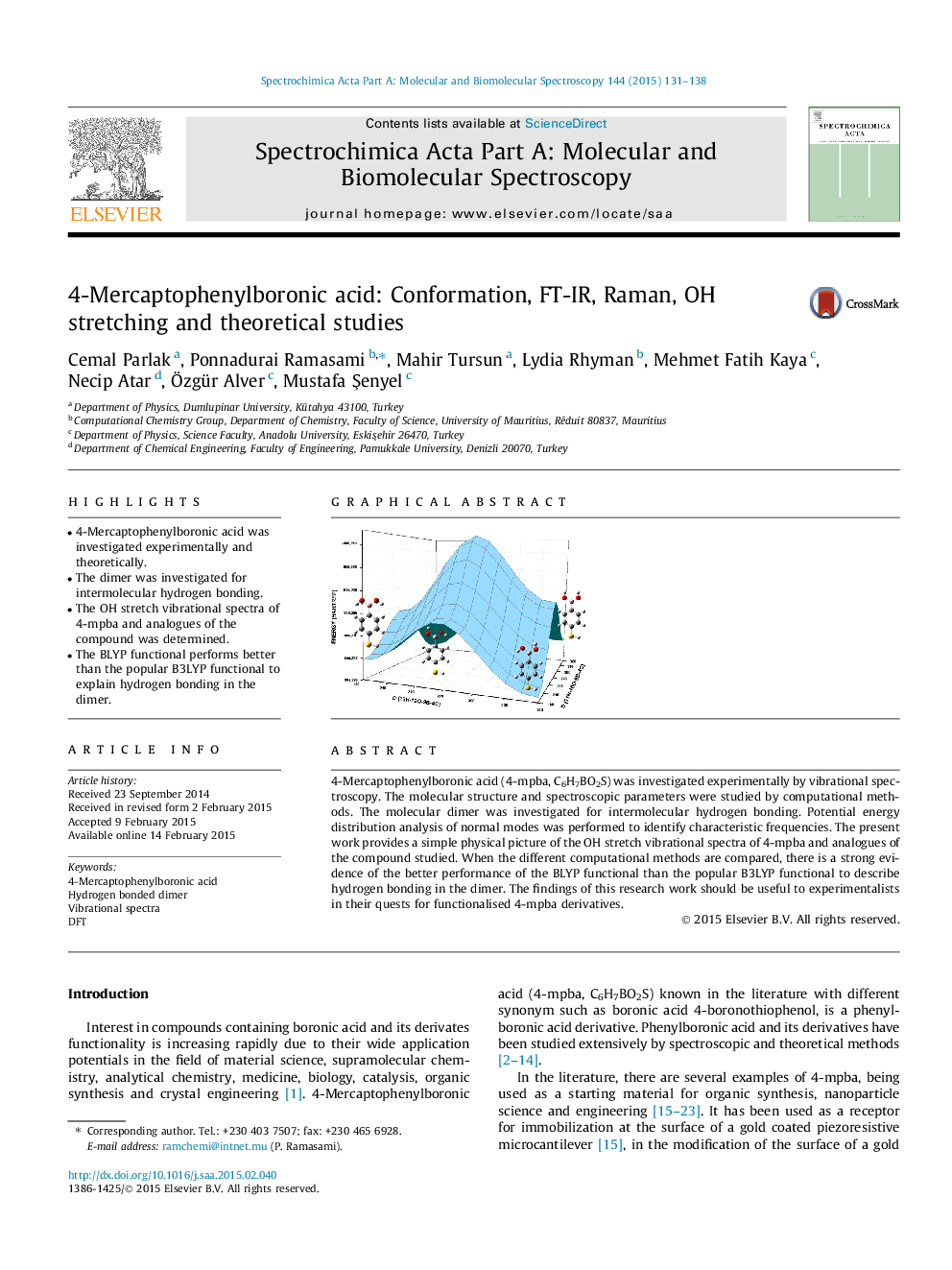 4-Mercaptophenylboronic acid: Conformation, FT-IR, Raman, OH stretching and theoretical studies