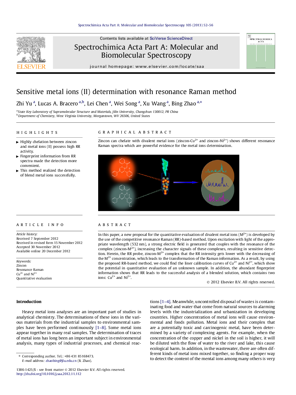 Sensitive metal ions (II) determination with resonance Raman method
