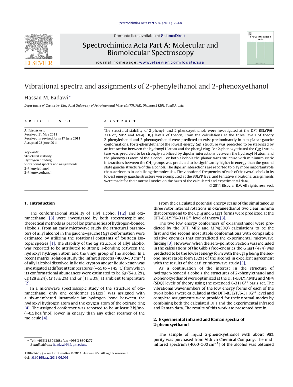 Vibrational spectra and assignments of 2-phenylethanol and 2-phenoxyethanol