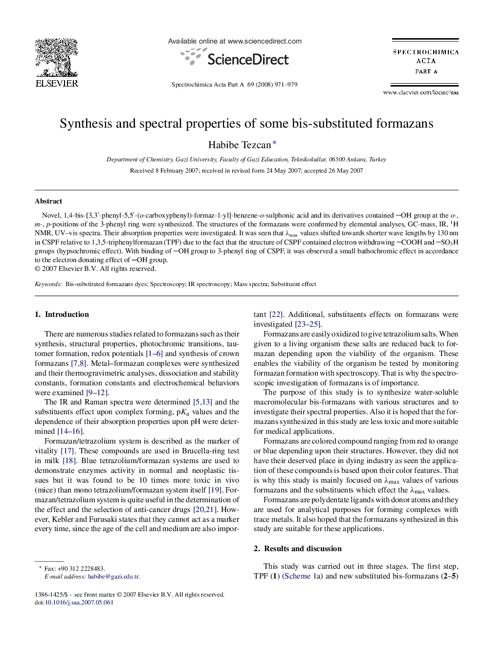 Synthesis and spectral properties of some bis-substituted formazans
