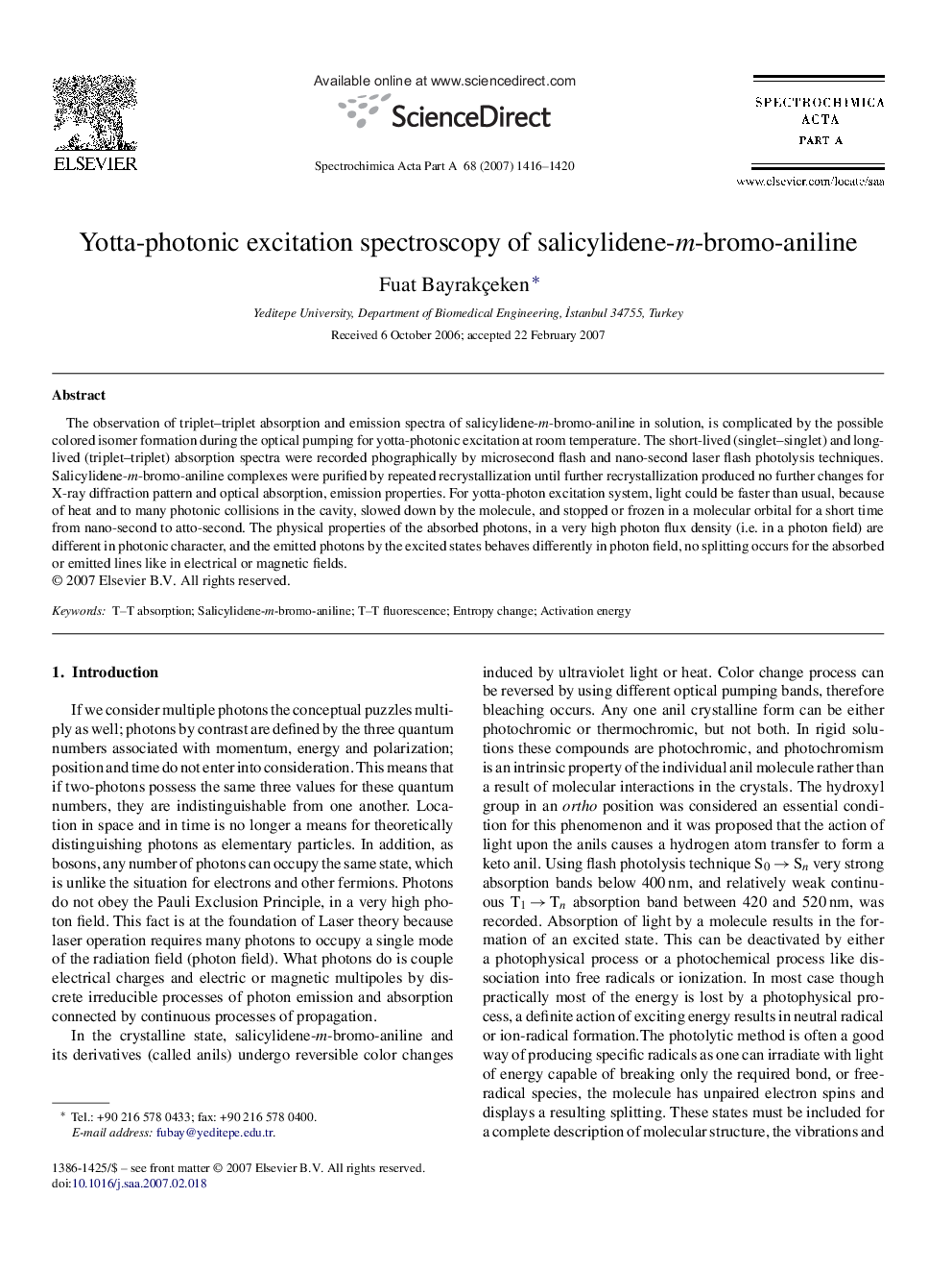 Yotta-photonic excitation spectroscopy of salicylidene-m-bromo-aniline