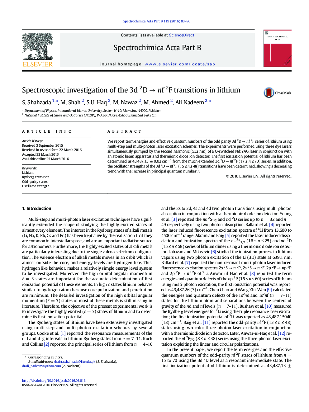 Spectroscopic investigation of the 3d 2D → nf 2F transitions in lithium