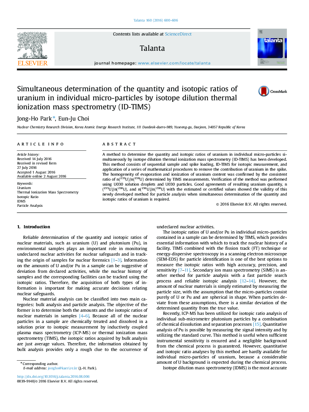 Simultaneous determination of the quantity and isotopic ratios of uranium in individual micro-particles by isotope dilution thermal ionization mass spectrometry (ID-TIMS)