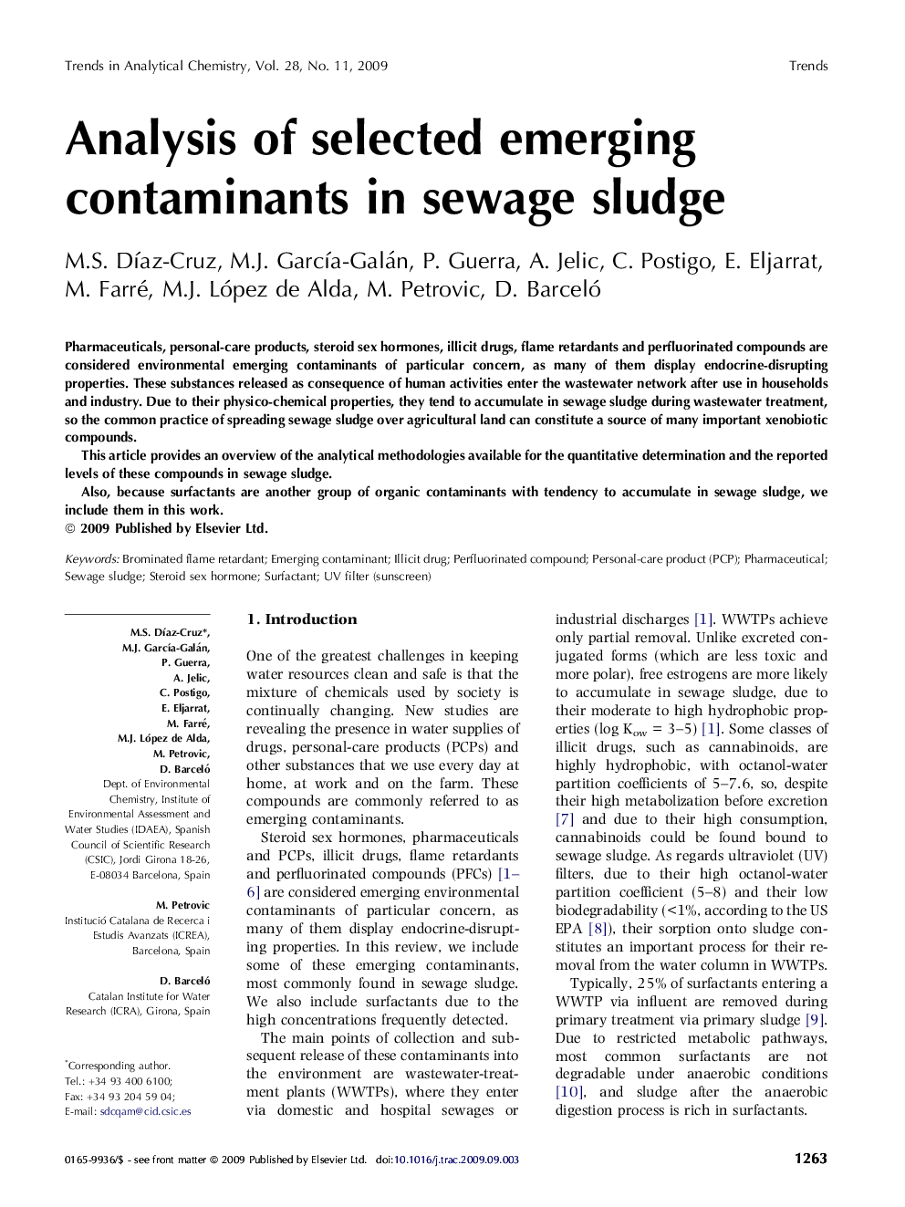 Analysis of selected emerging contaminants in sewage sludge