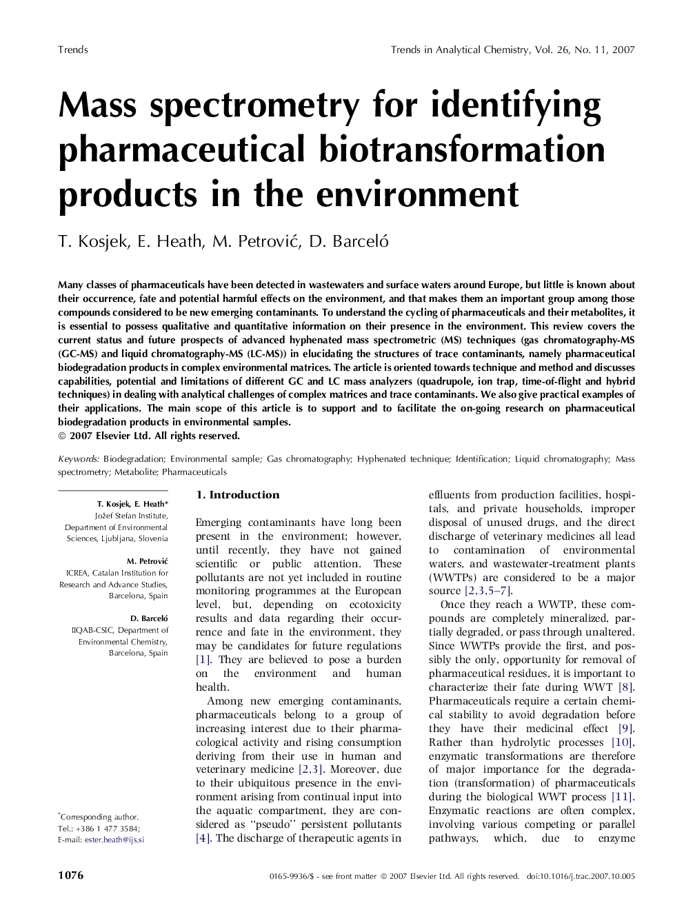 Mass spectrometry for identifying pharmaceutical biotransformation products in the environment