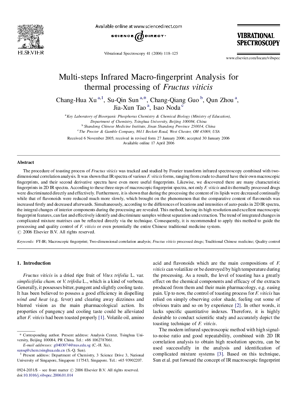 Multi-steps Infrared Macro-fingerprint Analysis for thermal processing of Fructus viticis