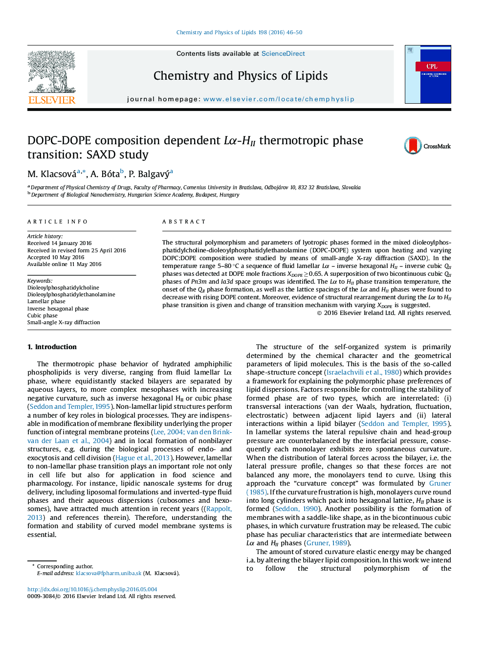 انتقال فاز دماگرای وابسته Lα-HII ترکیب DOPC-DOPE: مطالعه SAXD