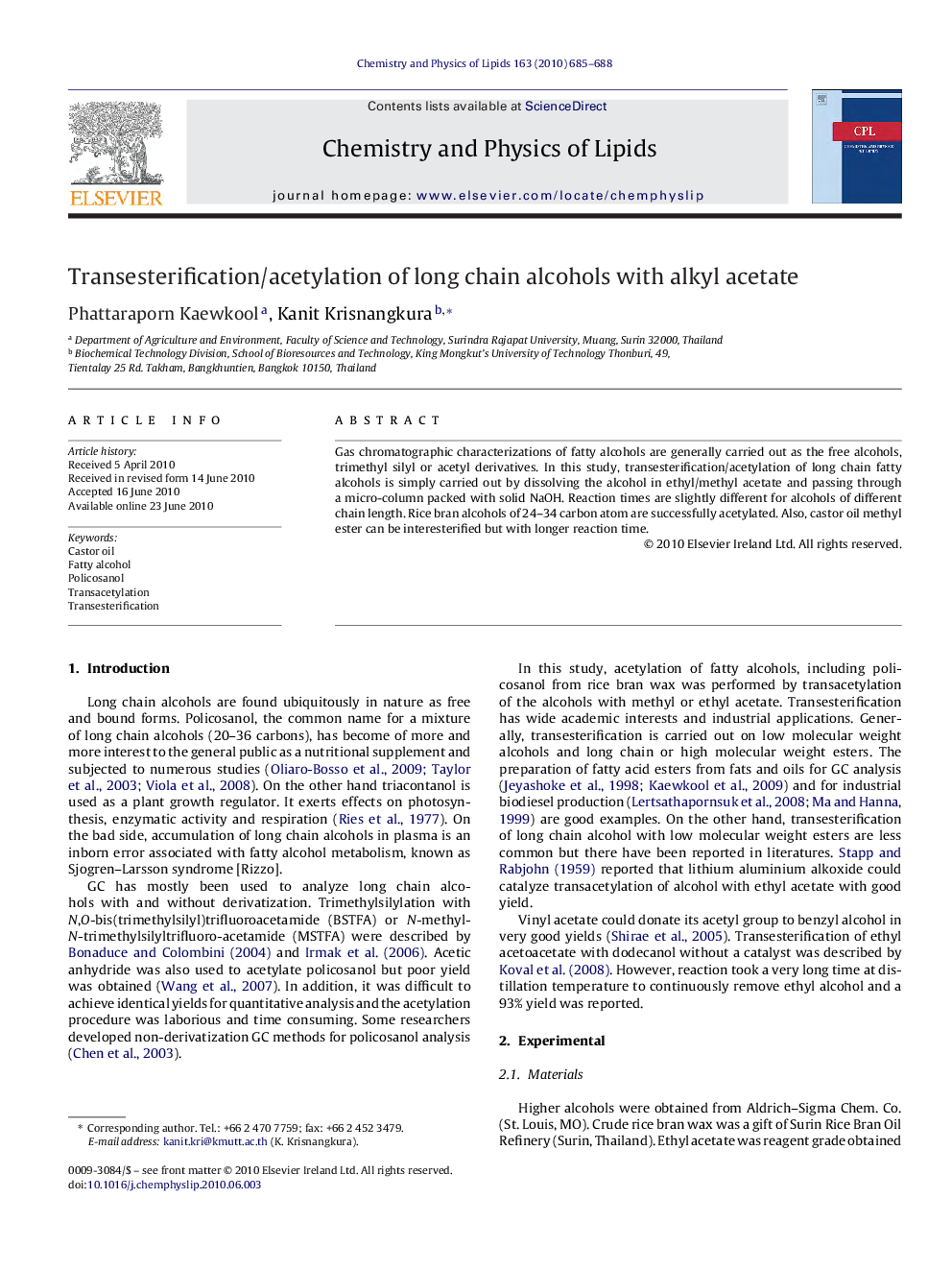 Transesterification/acetylation of long chain alcohols with alkyl acetate