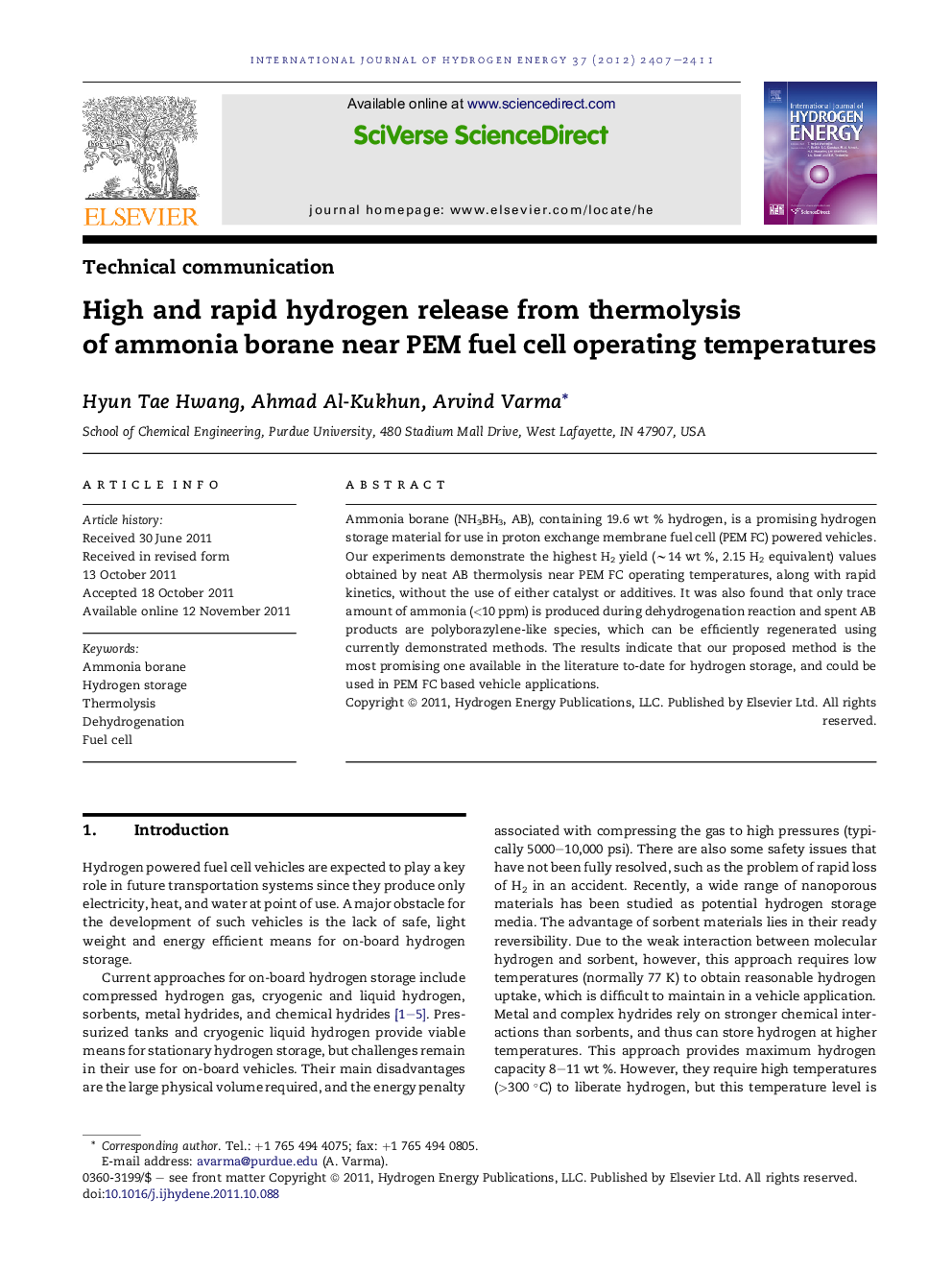 High and rapid hydrogen release from thermolysis of ammonia borane near PEM fuel cell operating temperatures