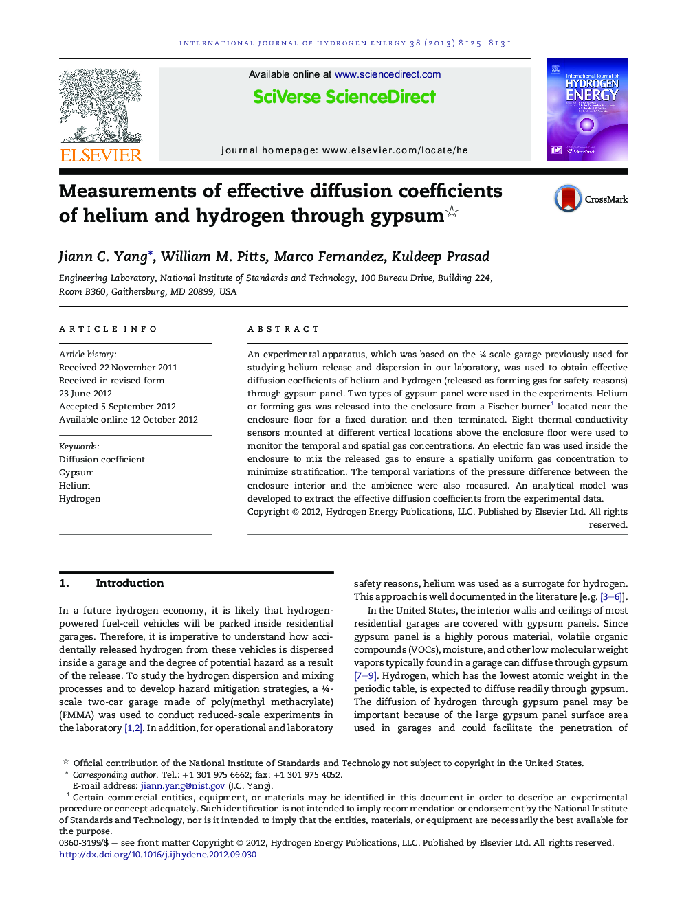Measurements of effective diffusion coefficients of helium and hydrogen through gypsum 