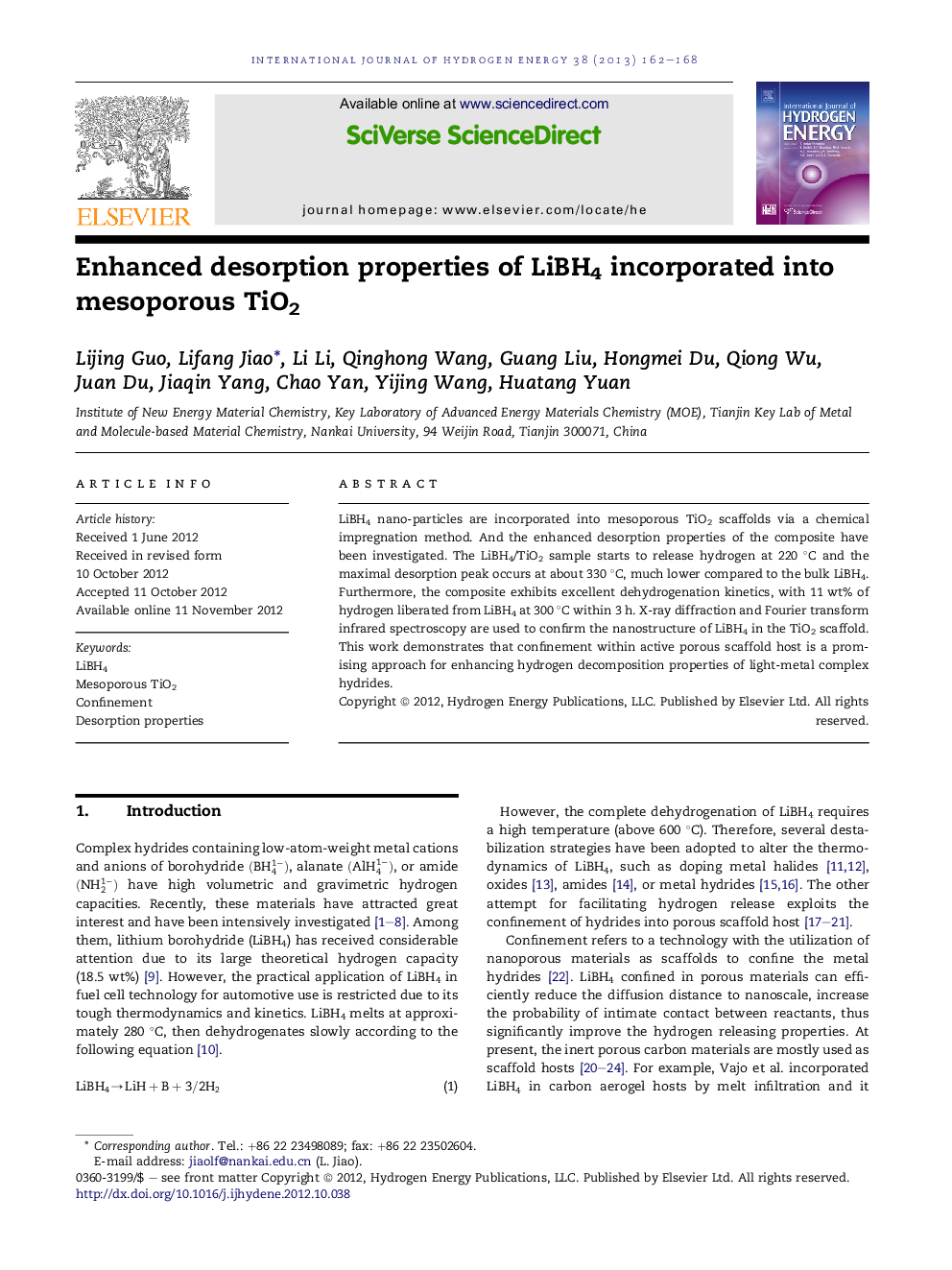 Enhanced desorption properties of LiBH4 incorporated into mesoporous TiO2