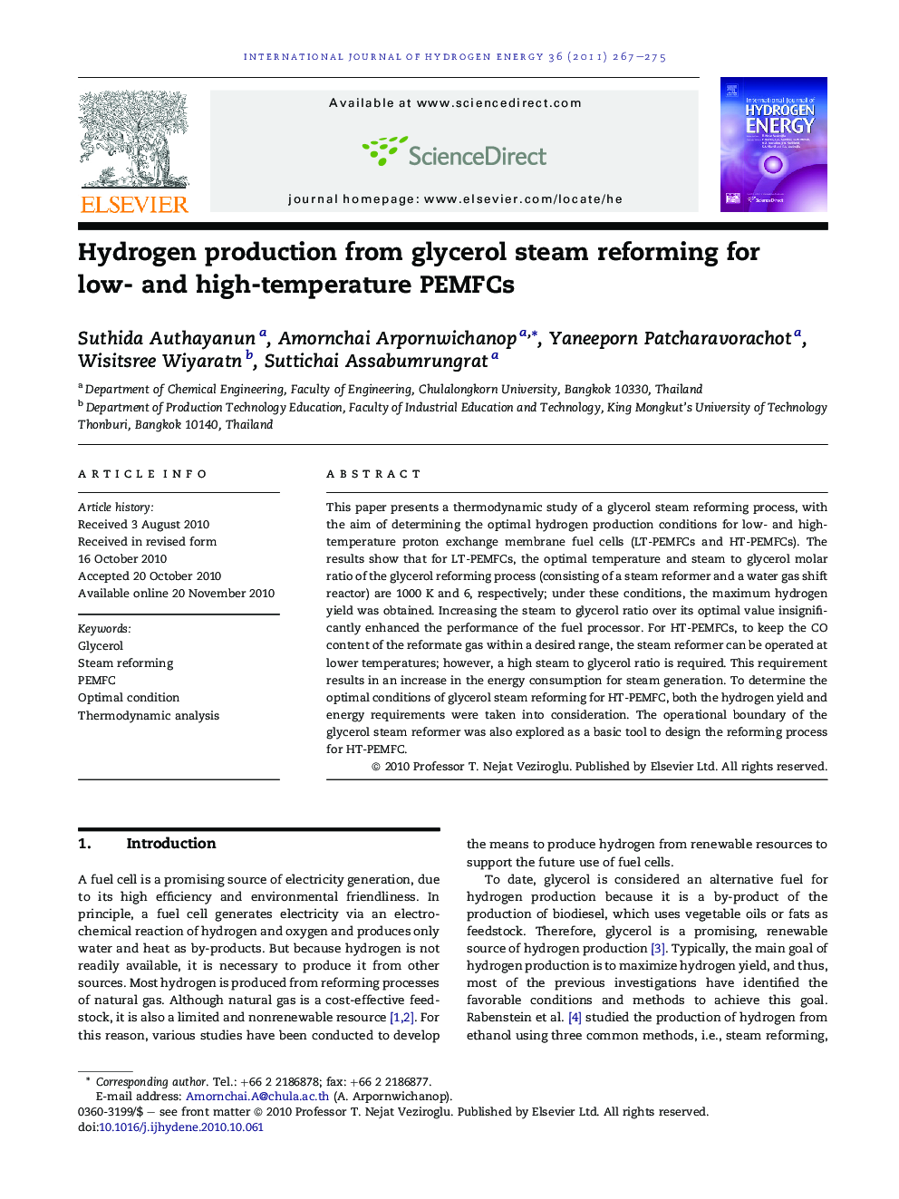Hydrogen production from glycerol steam reforming for low- and high-temperature PEMFCs