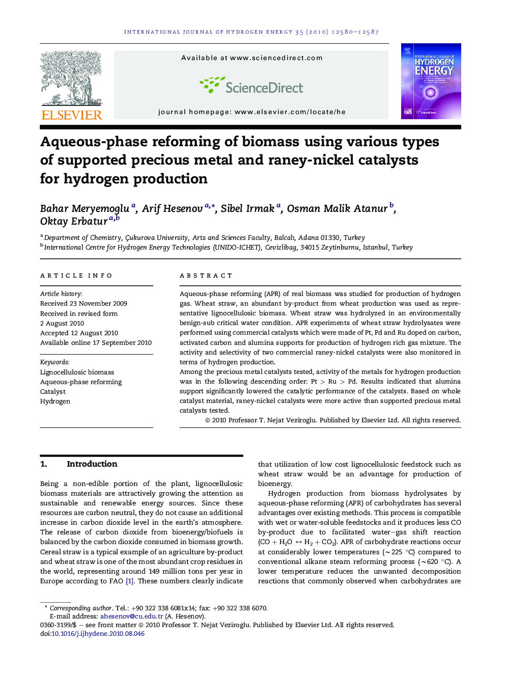 Aqueous-phase reforming of biomass using various types of supported precious metal and raney-nickel catalysts for hydrogen production
