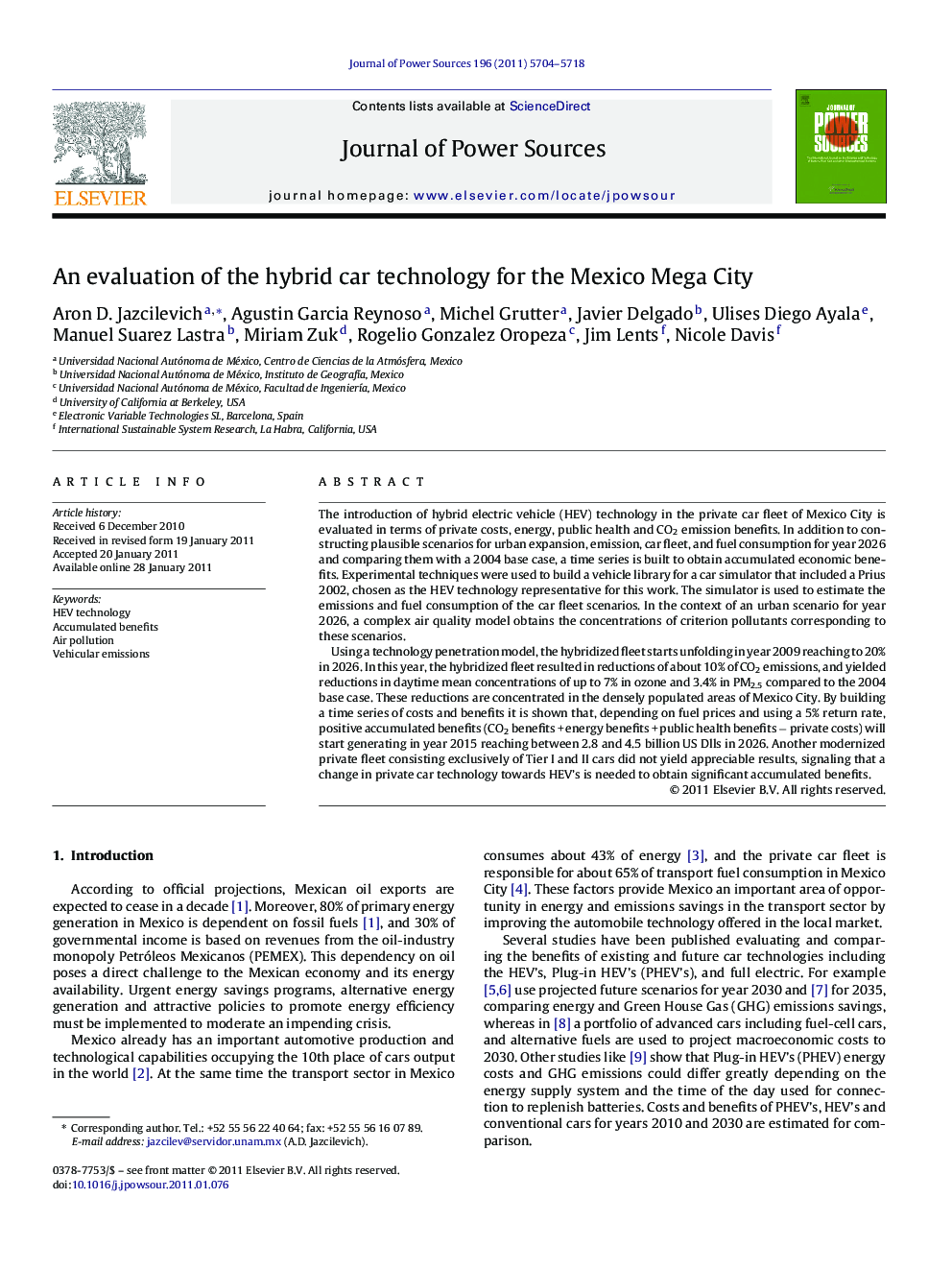 An evaluation of the hybrid car technology for the Mexico Mega City