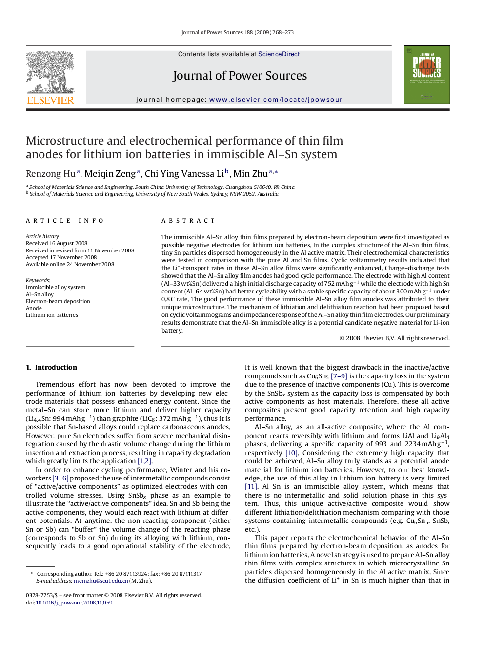 Microstructure and electrochemical performance of thin film anodes for lithium ion batteries in immiscible Al–Sn system