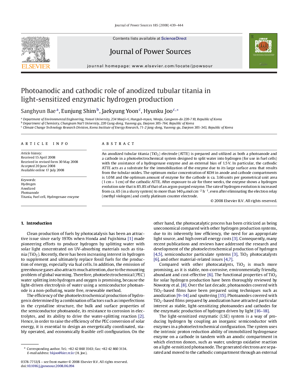 Photoanodic and cathodic role of anodized tubular titania in light-sensitized enzymatic hydrogen production