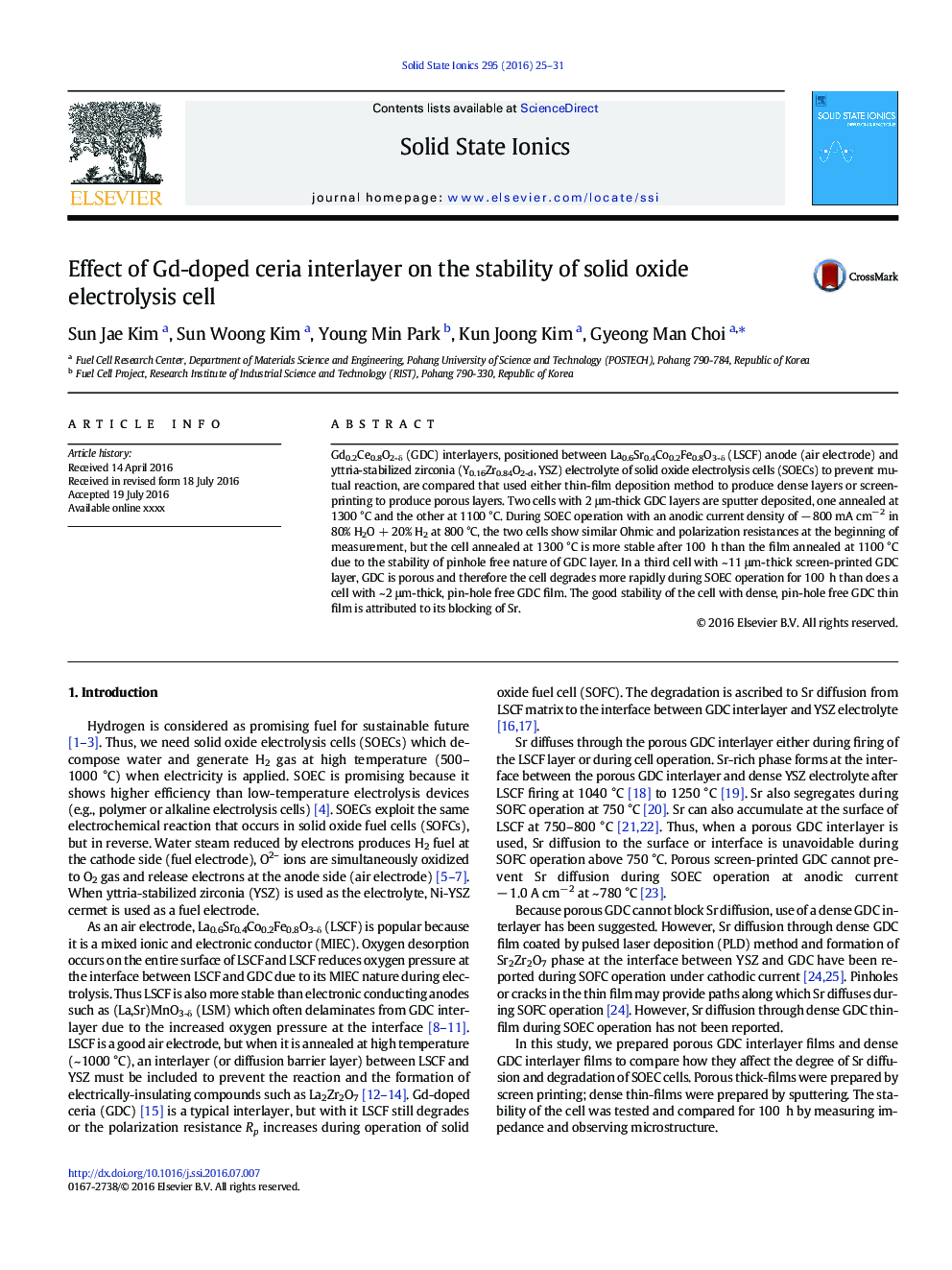 Effect of Gd-doped ceria interlayer on the stability of solid oxide electrolysis cell